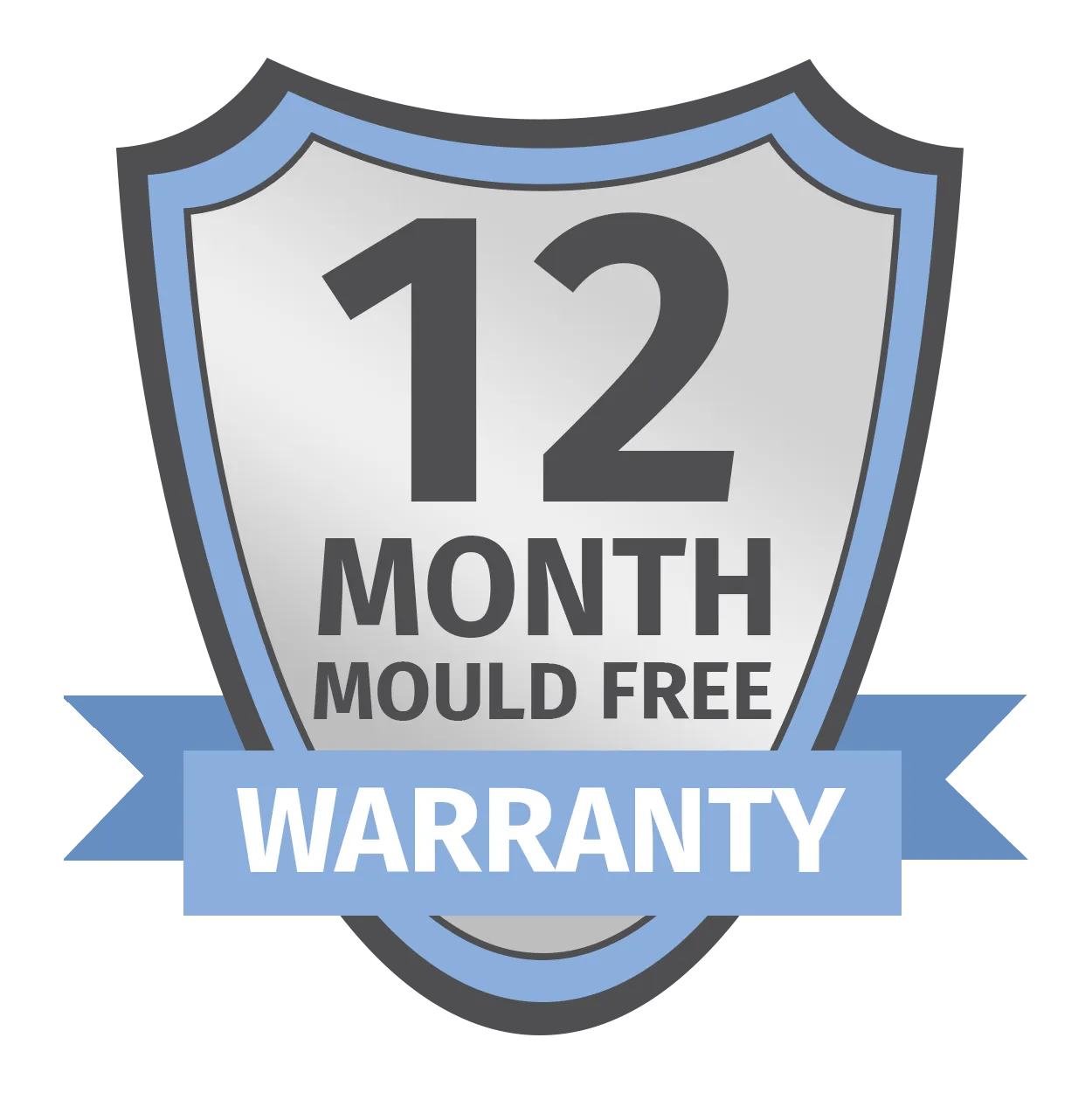 A badge displaying the message that we offer a 1 year guarantee against the reappearance of mould following our treatment.